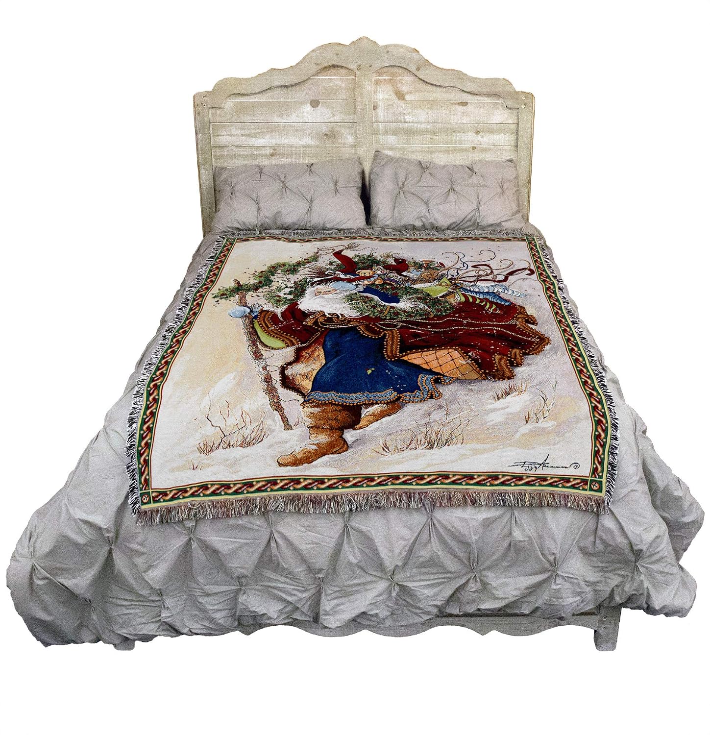 Pure Country Weavers Windswept Santa Blanket by Peggy Abrams - Claus Saint Nicholas Nick Kris Kringle - Gift Christmas Tapestry Throw Woven from Cotton - Made in The USA (72x54)
