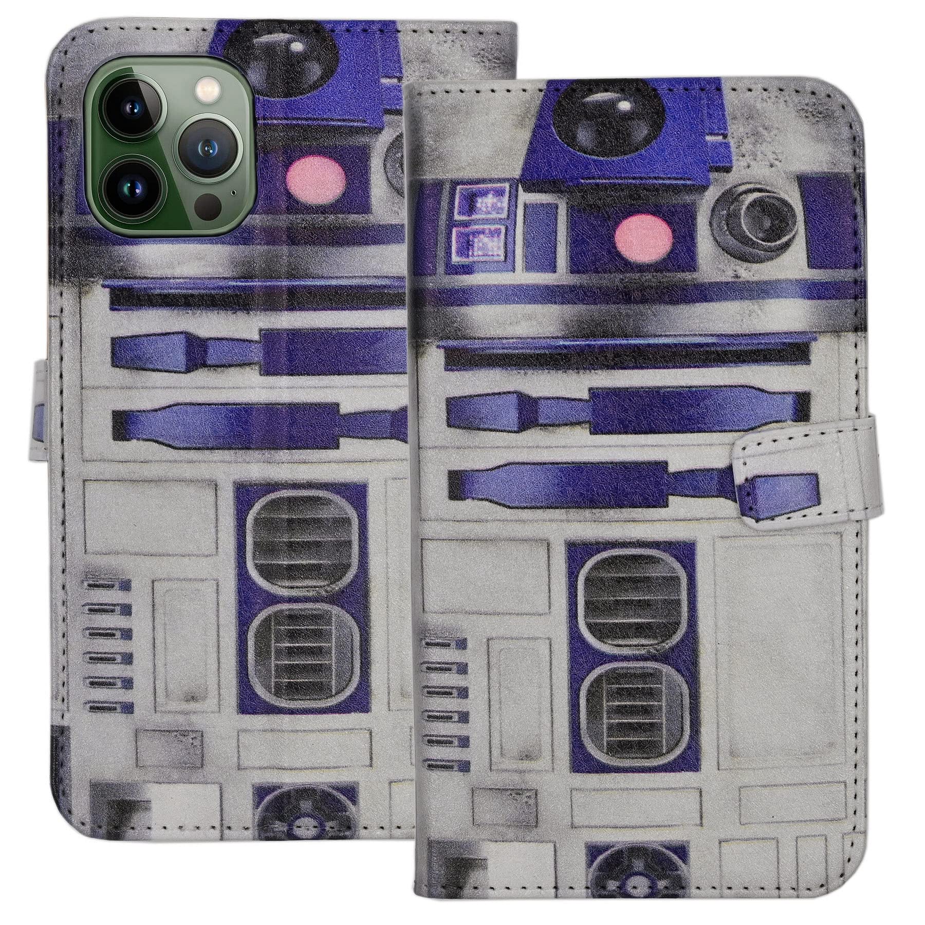 TPACC for iPhone 13 Pro Max Case, PU Leather Folio Wallet Case with Card Slot Stand Protective TPU Back Cover, R2D2 Droid Robot