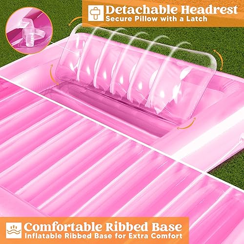 Miniatura 5 de Sloosh Flotador inflable de bronceado para piscina, flotador de balsa de 70 x 46 pulgadas, piscina de bronceado con almohada, tumbona personal para
