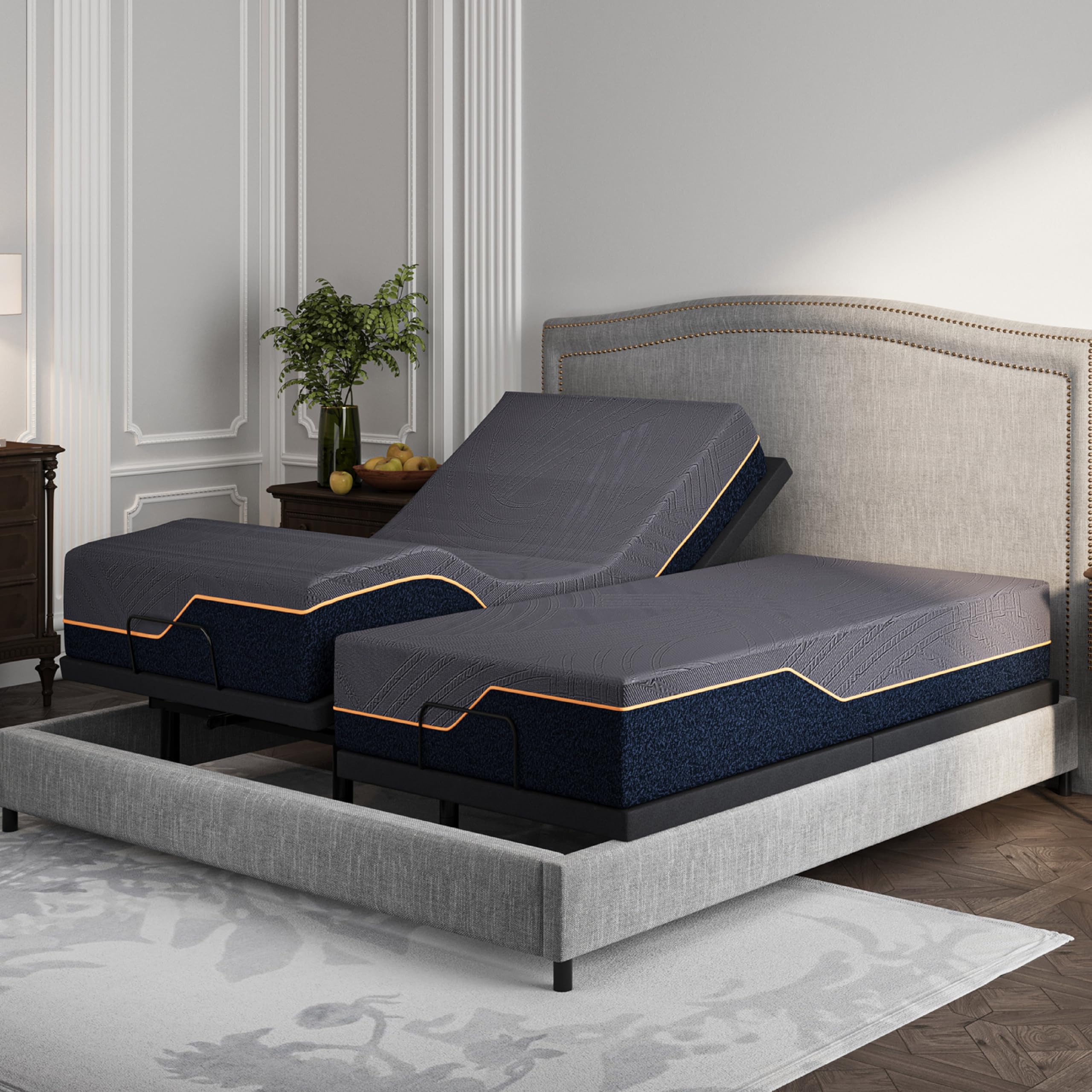 Split King Adjustable Bed Frame with Mattress, 14 Inch Hybrid Copper-Gel AeroFusion Memory Foam, Head & Foot Incline, 750lbs Lift Capacity, Powerful Quiet Motor, 5 Minutes Tools-Free Assembly