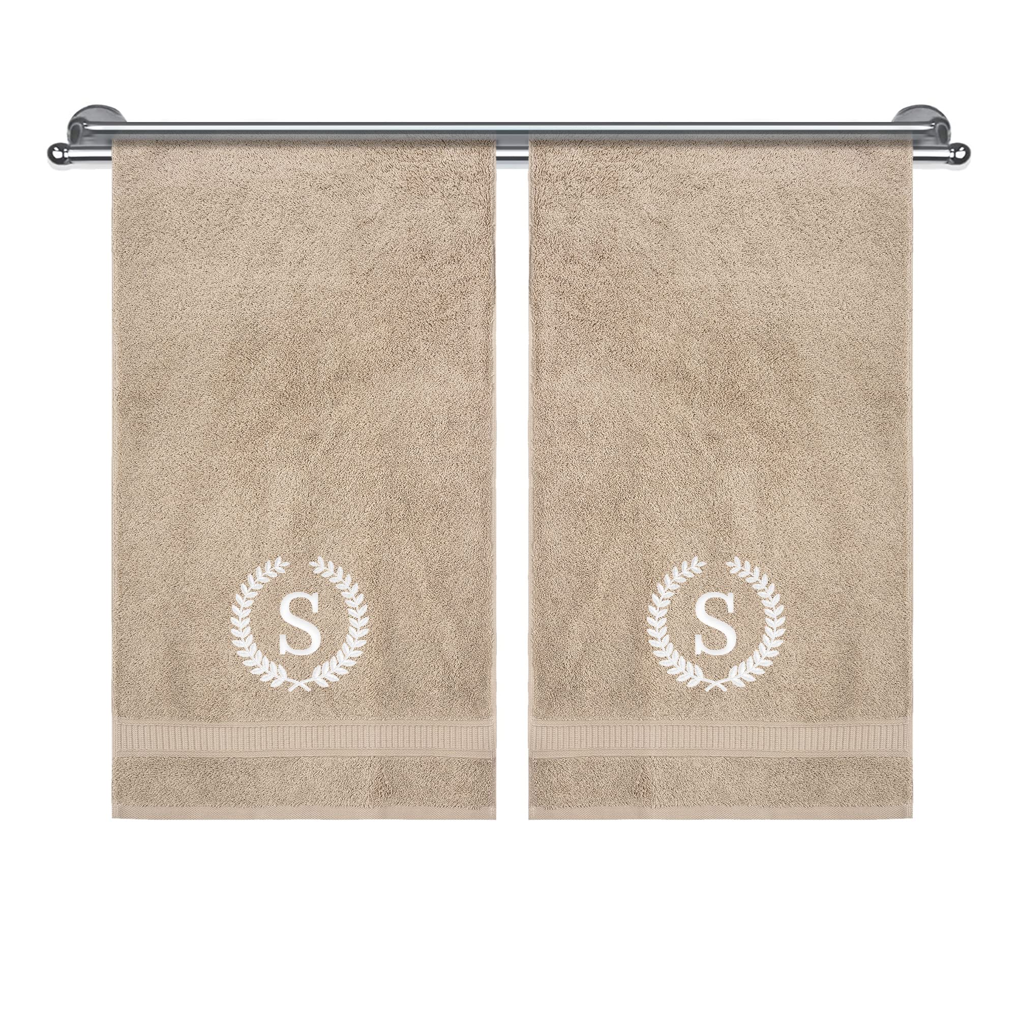 Monogrammed Hand Towels for Bathroom, Decorative Embroidered, Personalized Gift Sets, Soft & Absorbent, 100% Turkish Cotton Customized 2 Piece Hand