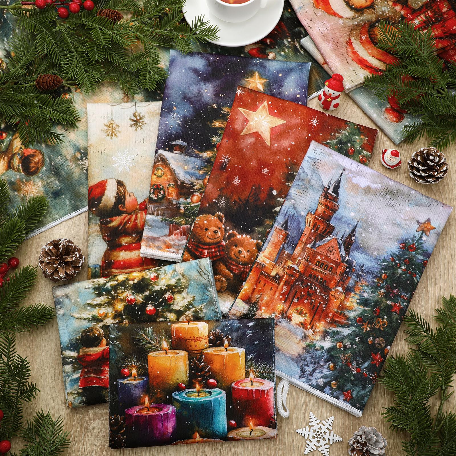 Bencailor 16 paños de cocina de Navidad reutilizables, de fibra ultrafina, suaves, de secado rápido, para cocina, vacaciones, absorbentes, 16 x 24 pulgadas (bonitos)