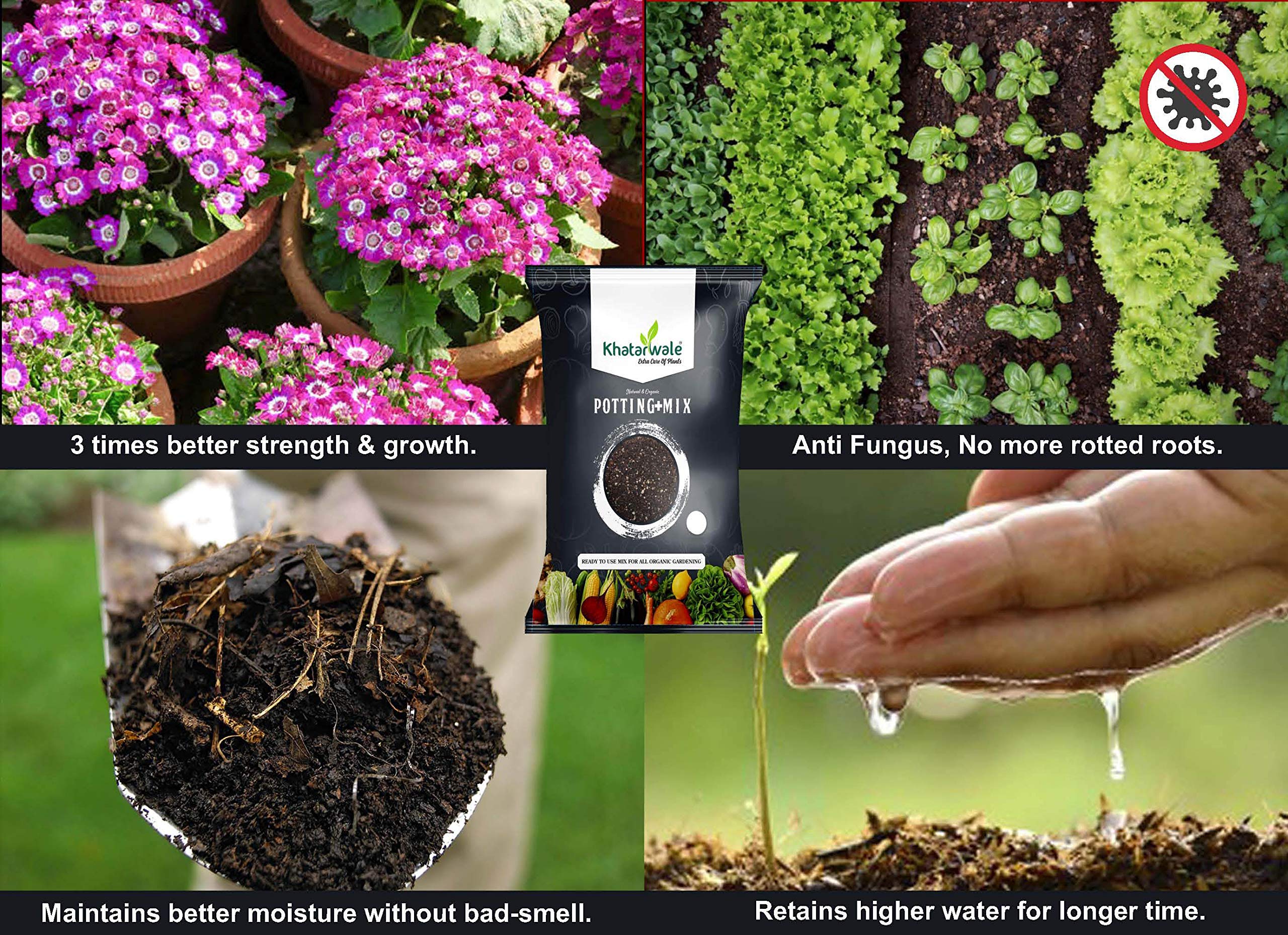 Khatarwale - Organic Potting Soil Mix Fertilizer (1kg) Enriched with Vermiculite & Perlite, Multi-Purpose, Ready-to-Use Compost for Home-Office, Indoor-Outdoor Plants 2