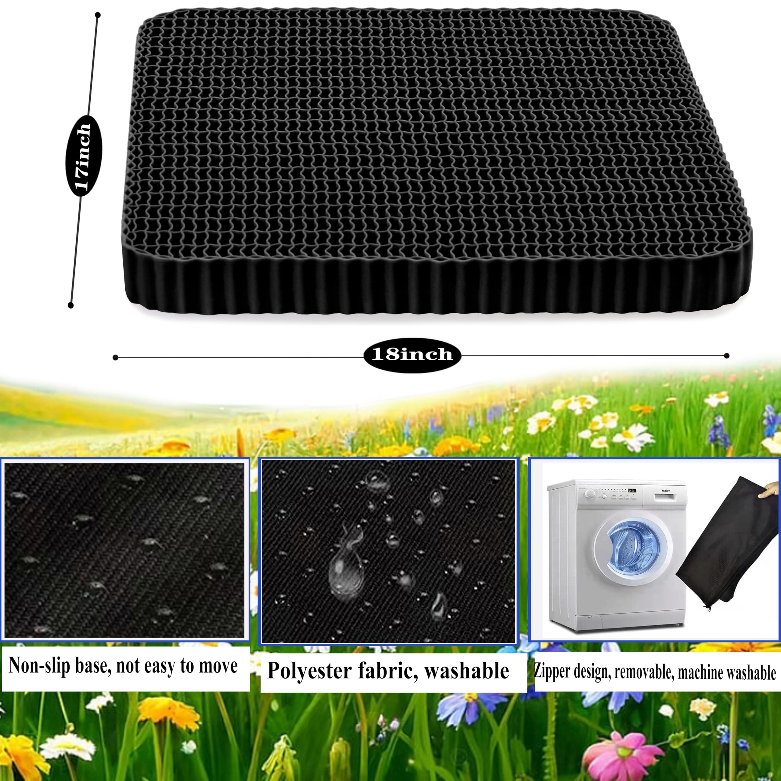 Cuscino da seduta in gel taglie forti per seduta lunga, cuscino per schiena, fianchi, sciatica, dolore al coccige, da utilizzare per auto, ufficio, sedia a rotelle, stadio, candeggina,