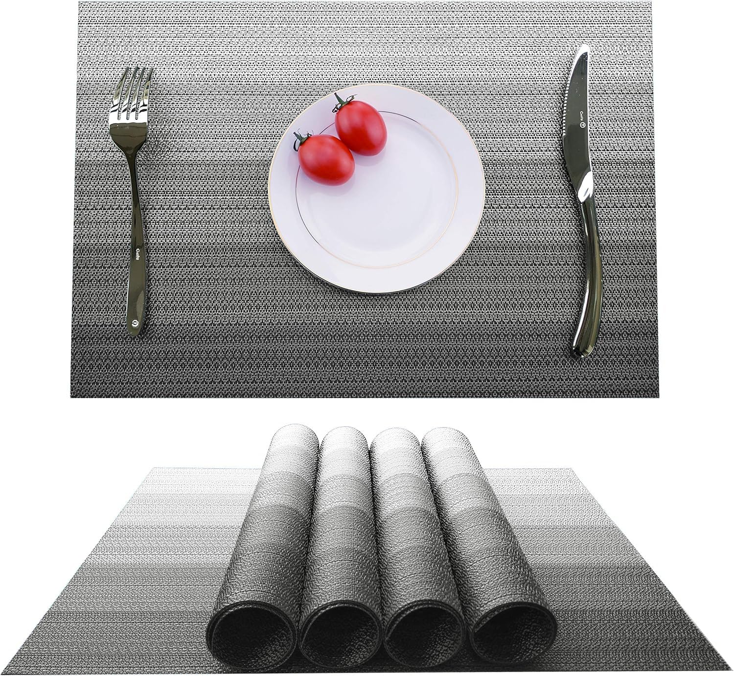DONQL Set di 4 tovagliette rotonde, lavabili e lavabili, in cotone, rotonde, con