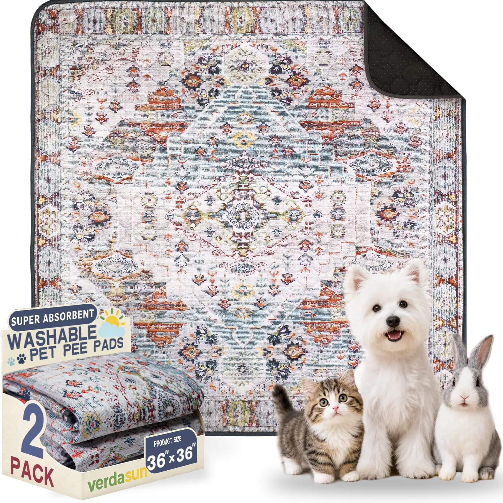 Washable Pee Pads for Dogs 36"x36" 2 Pack Reusable Puppy Potty Pad