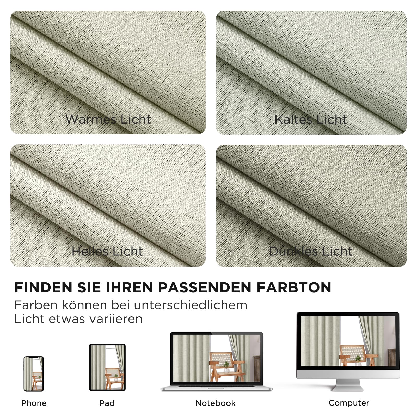 Joydeco Blickdicht Verdunkelungsvorhang Kräuselband Thermovorhang Gardine – Ansicht 10