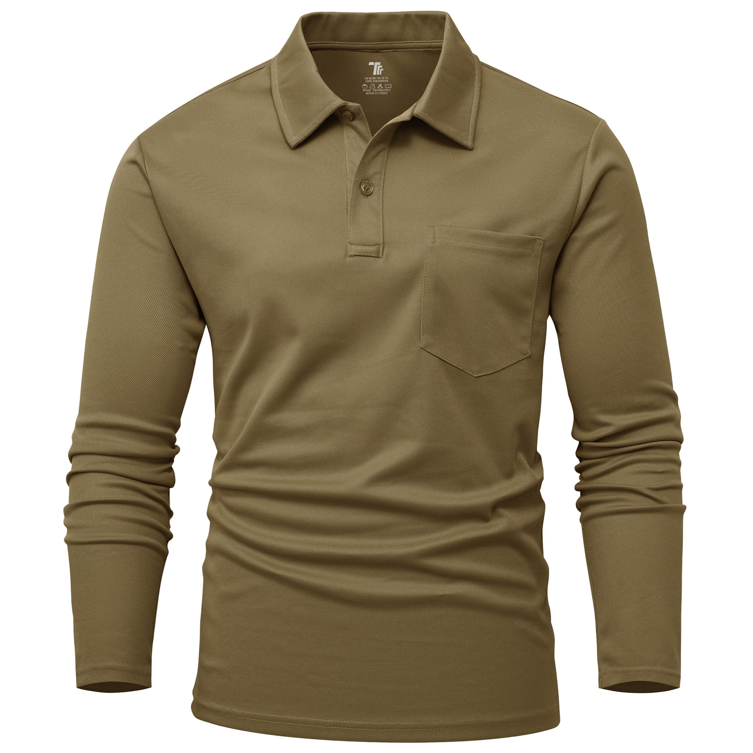 RdrukoMen's Breathable Long Sleeve Polo Shirts Casual Smart Button Neck T Shirts Wicking Quick Dry Work Golf Hiking Tops with Pocket
