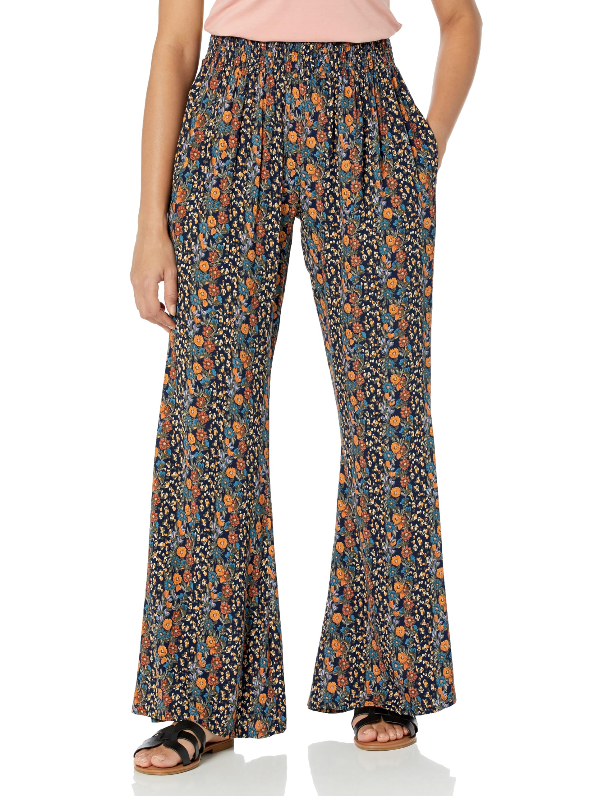 Angie Womens Angie Womens Flare Leg Smocked Waist Printed Pants