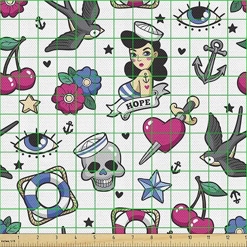 Miniatura 204 de Ambesonne The Yard - Tela de hibisco de flores tropicales en tonos de la vida real, tela decorativa para tapicería, cestas de almacenamiento