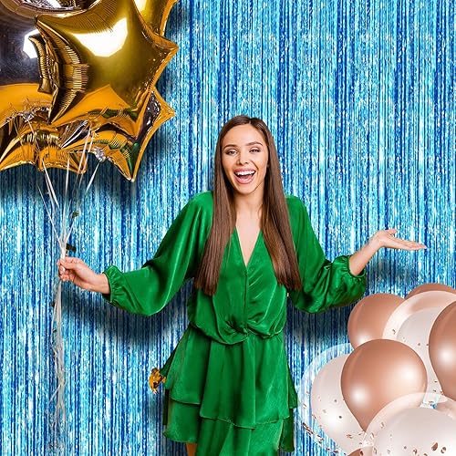 Miniatura 7 de Yunlly 4 cortinas de fondo de flecos de papel de oropel para discoteca, graduación, decoración de fiesta de cumpleaños, telón de fondo metálico con