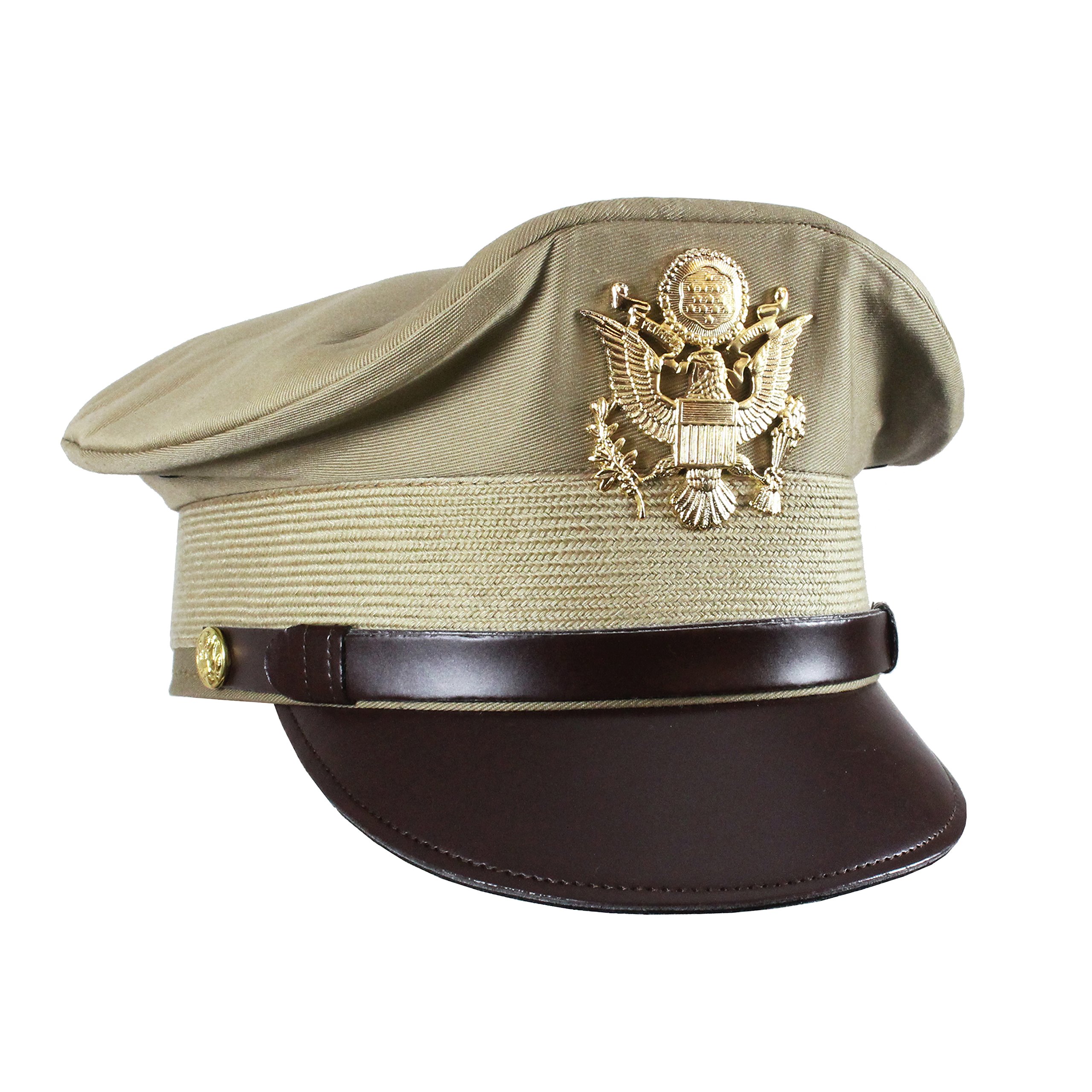 US Army Officers WW2 Peaked Crusher Crush Style VISOR CAP Service Hat - Summer Khaki (2XL (62-63cm))