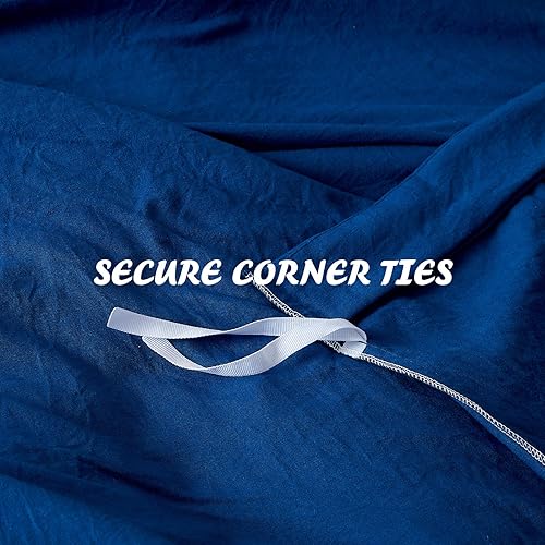 Miniatura 4 de NexHome Juego de funda de edredón tamaño king, azul oscuro, microfibra doble cepillado, cierre de botón y lazos de esquina, transpirable y suave, 3