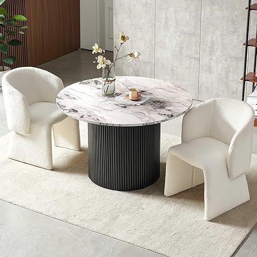 Miniatura 15 de Set de mesa de comedor Homedot para 4, mesa redonda de comedor estilo granja y 4 sillas de acento para comedor con respaldo curvo y apoyabrazos,