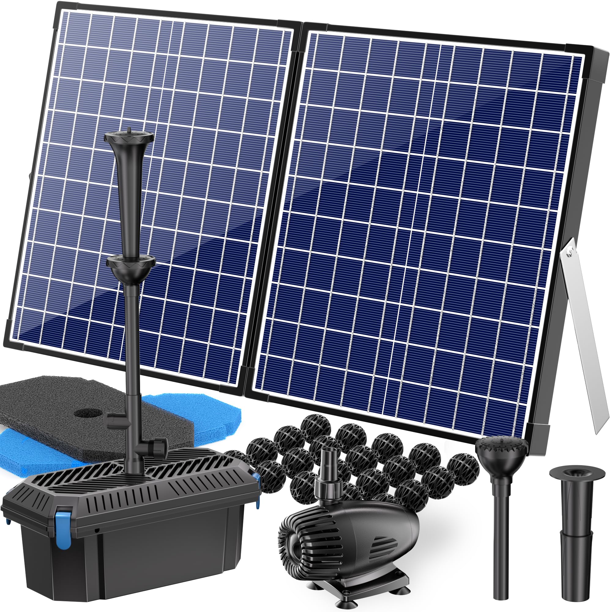 Biling Solar Pond Pump with Filter System, 44W Solar Panel, Pond Filter