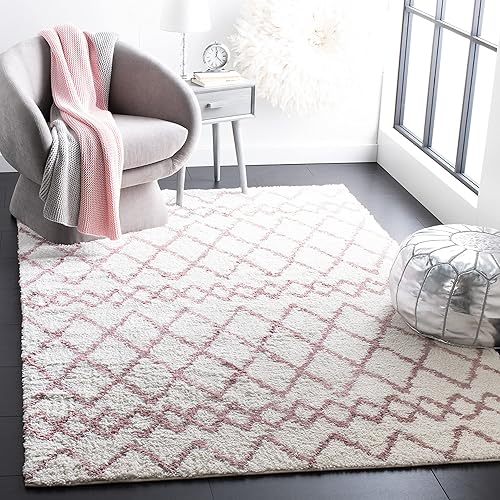 Miniatura 2 de SAFAVIEH Berber Shag Collection - Tapete para pasillo, 2 pies 3 pulgadas x 6 pies, diseño marroquí, color crema y gris claro, no desprende pelusa y