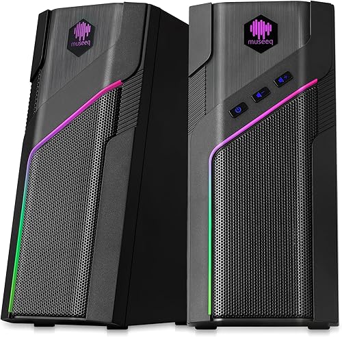 museeq W-206RE RGB Desktop Speakers for Gaming PC, Bluetooth & USB Computer Speakers for Monitor and Laptop, Touch Control Stereo Speakers with 21 LED Light Modes
