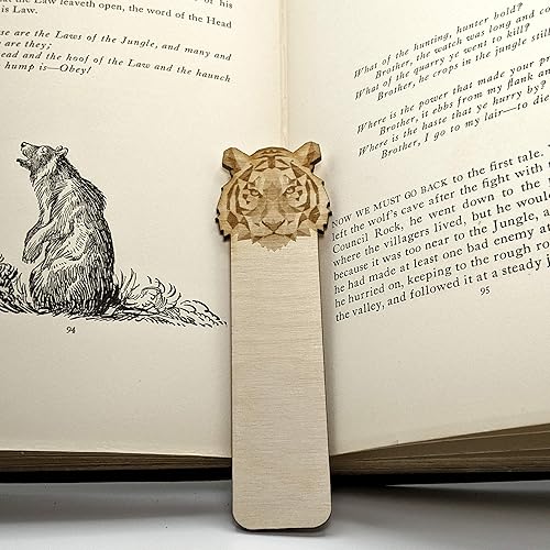 TIGER Engraved Wood Bookmark  Baltic Birch Wooden Geometric Animal Creature Book Mark  Great Gift Idea!