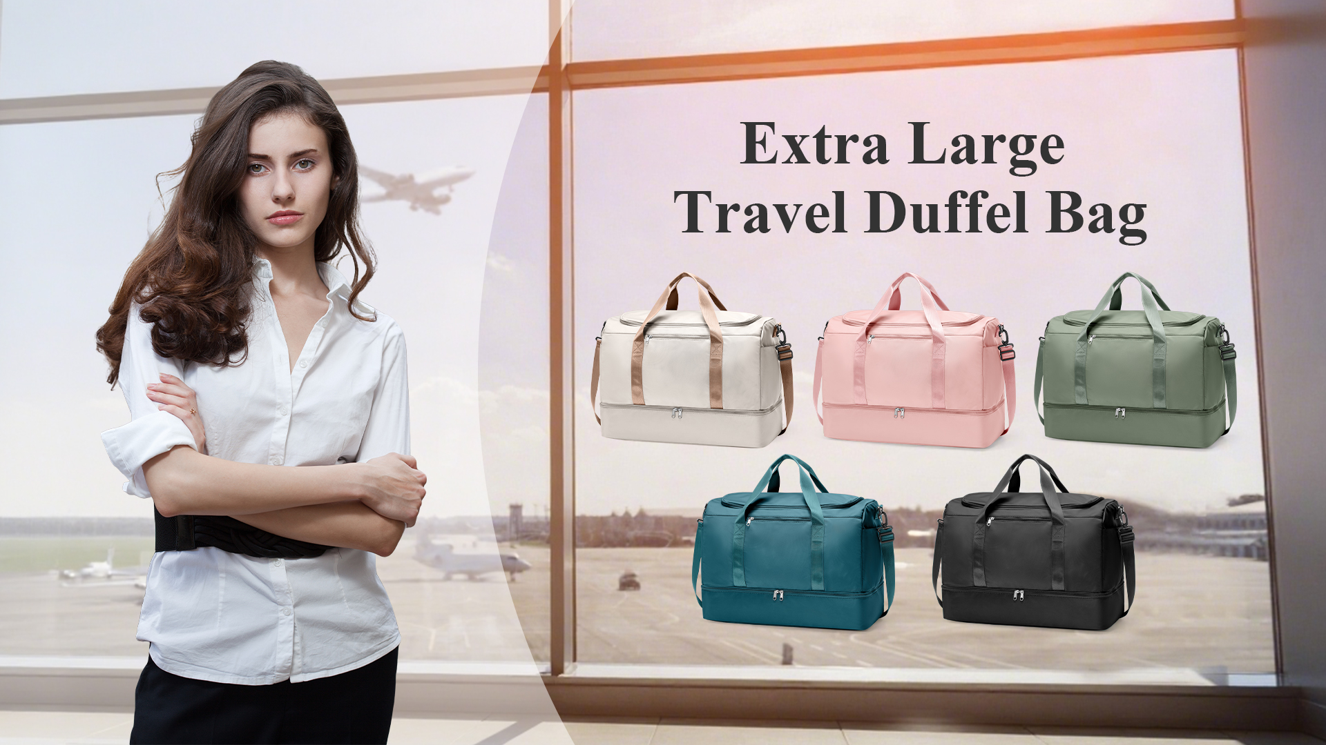 Extra Large Travel Duffle Bag,Carry on Overnight Weekend Bag with Shoes Compartment,Weekender Bags for Women for Travel Business Trips Sport Hospital