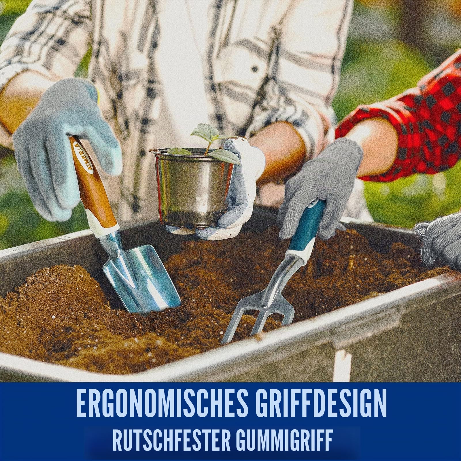 Aimerla Gartengeräte-Set mit 9 robusten Gartengeräten mit rutschfestem Gummigriff mit großer Gartentasche für Werkzeuge, langlebige Handwerkzeuge für Gartenarbeit, Jäten, Gartenarbeit, Geschenke für