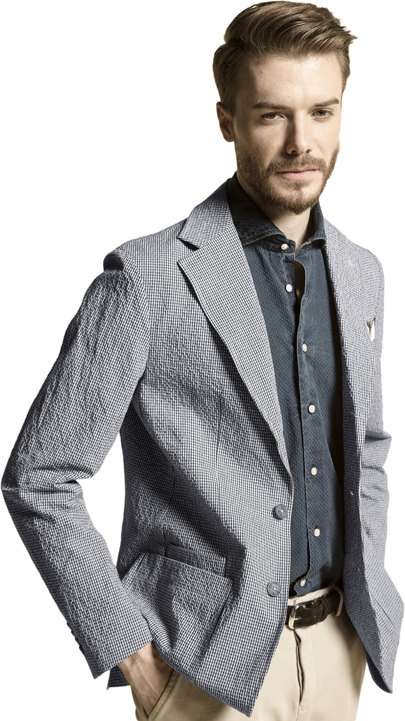 La Catenella Men's Slim Fit Suits Stylish Casual Seersucker Blazer Jacket Navy