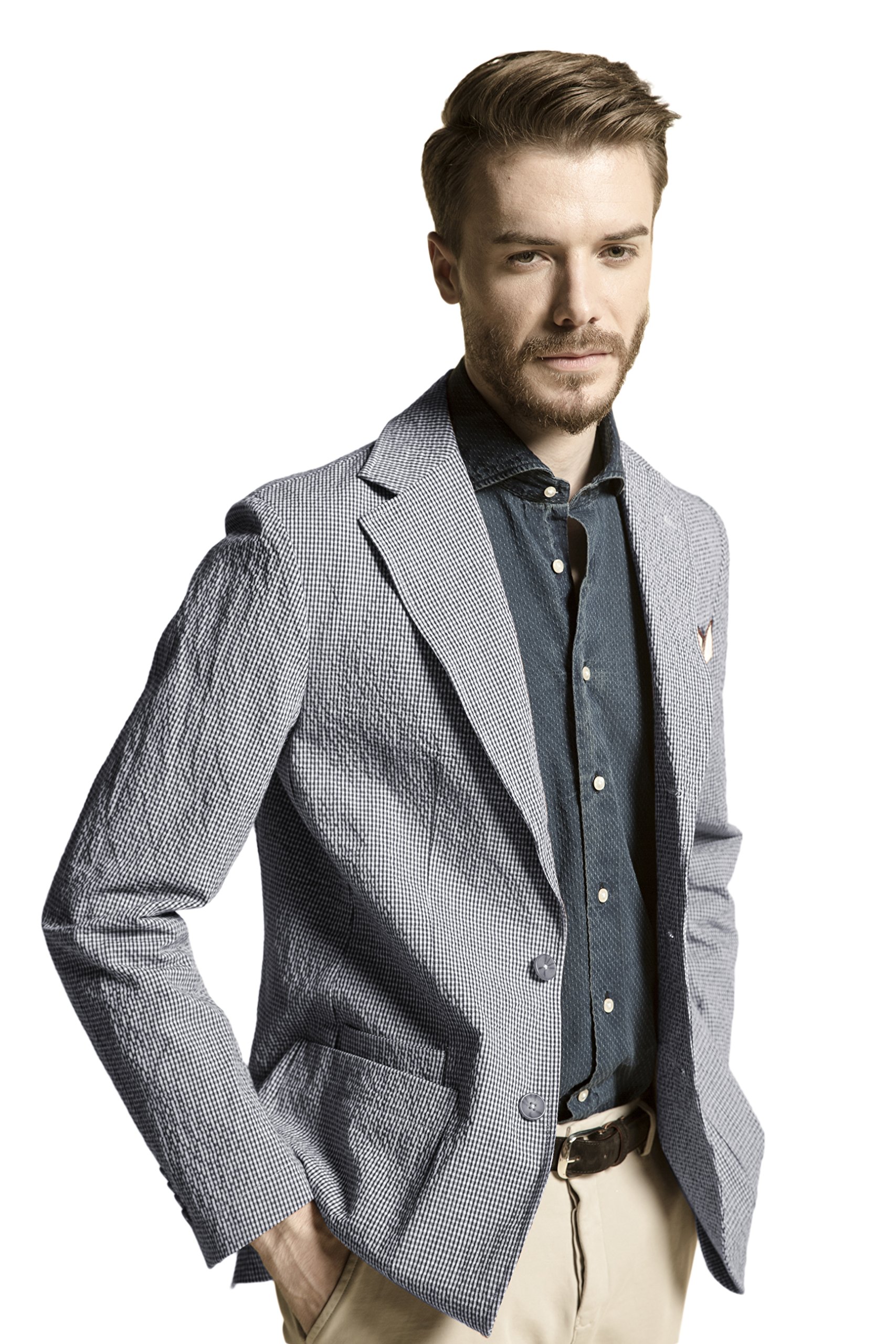 La Catenella Men's Slim Fit Suits Stylish Casual Seersucker Blazer Jacket Navy