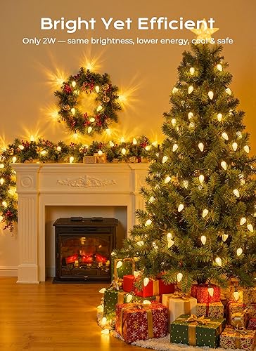 Miniatura 5 de Luces de Navidad C9 para exteriores, 72 pies, 110 luces LED C9, 8 modos y temporizador conectables, impermeables, para árbol de Navidad, luz