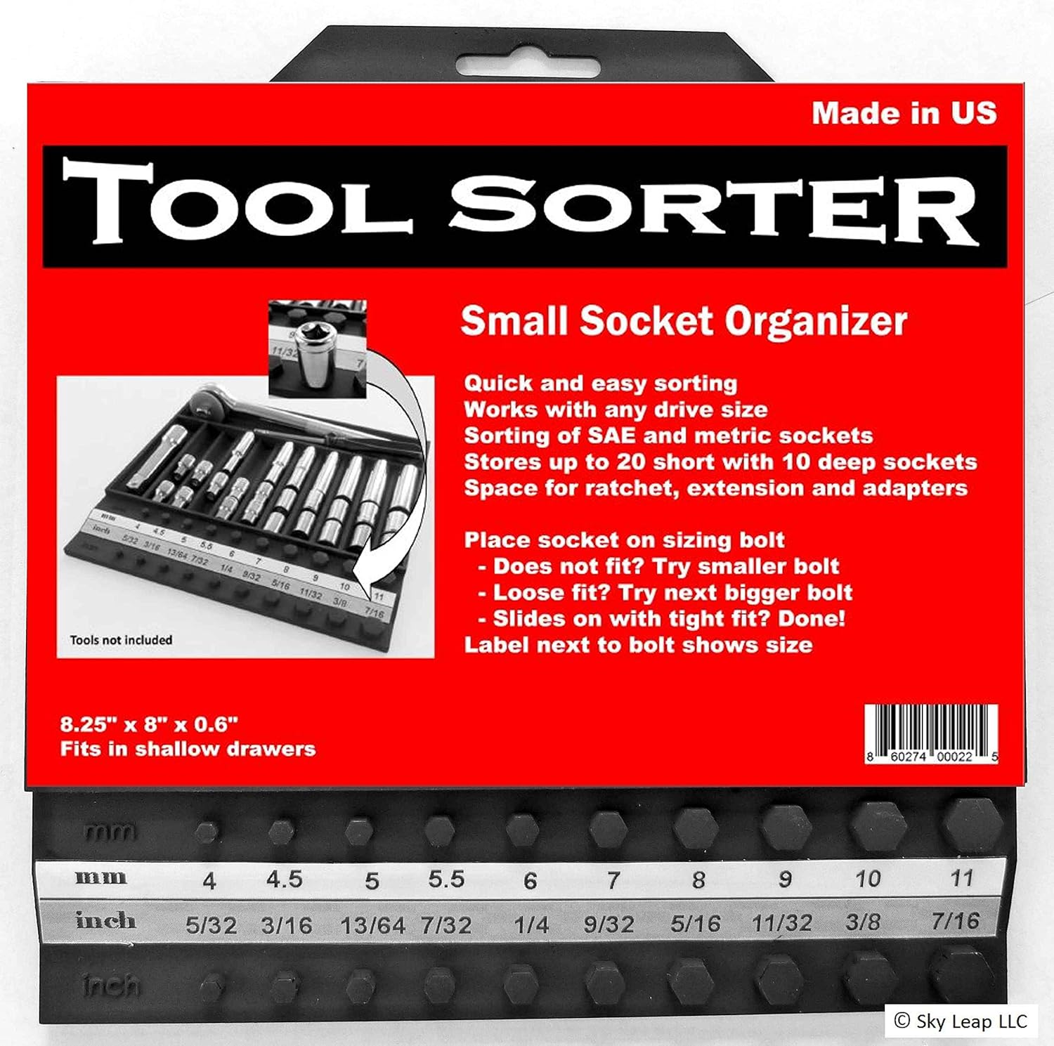 TOOL SORTER SMALL SOCKET ORGANIZER - black