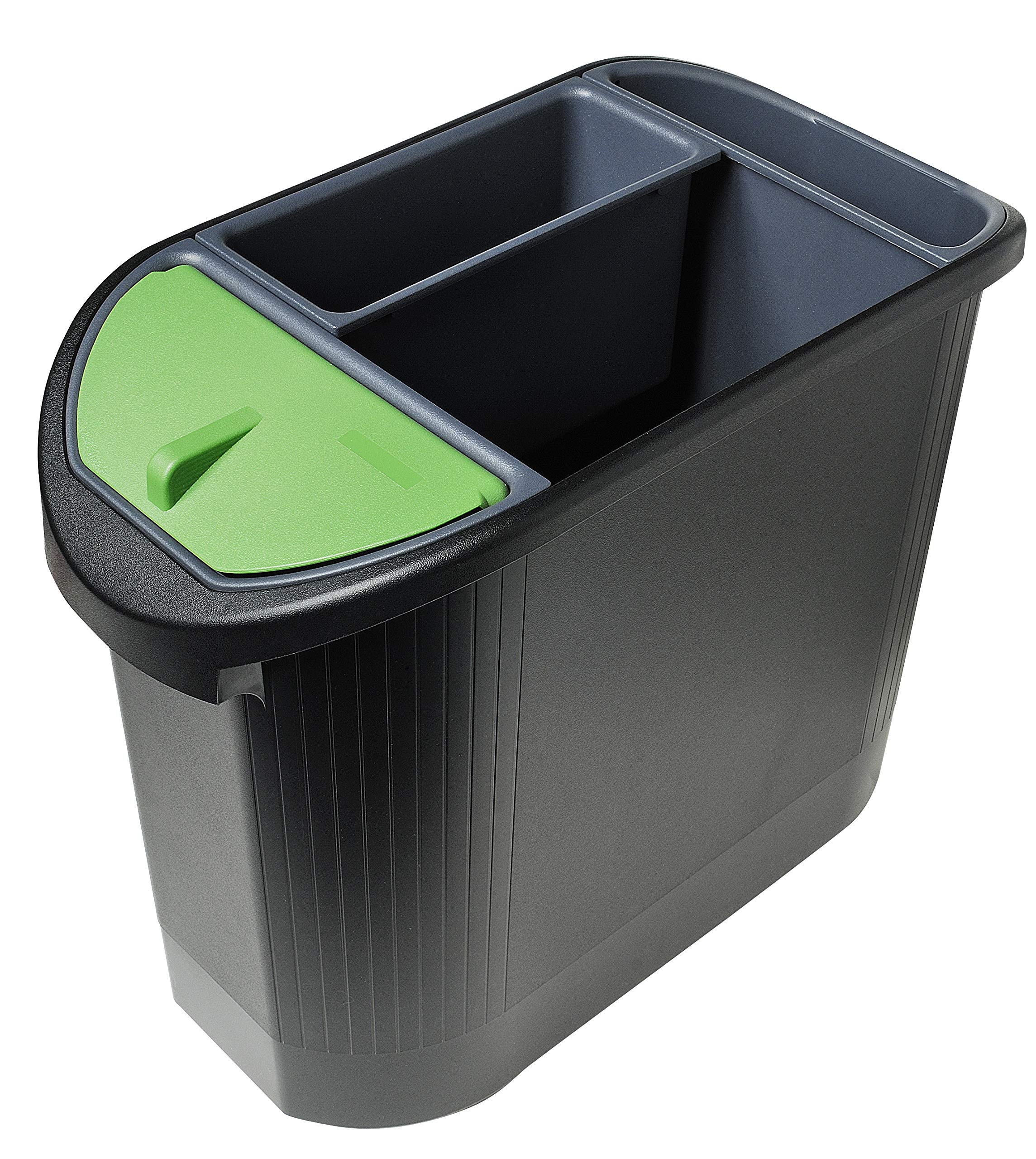 Exacompta 42614D Topline Öko-Classic Papierkorb mit Griffe 26 Liter Fassungsvermögen inlusive Einsätze und Deckel. Perfekt für Mülltrennung schwarz/anthrazit