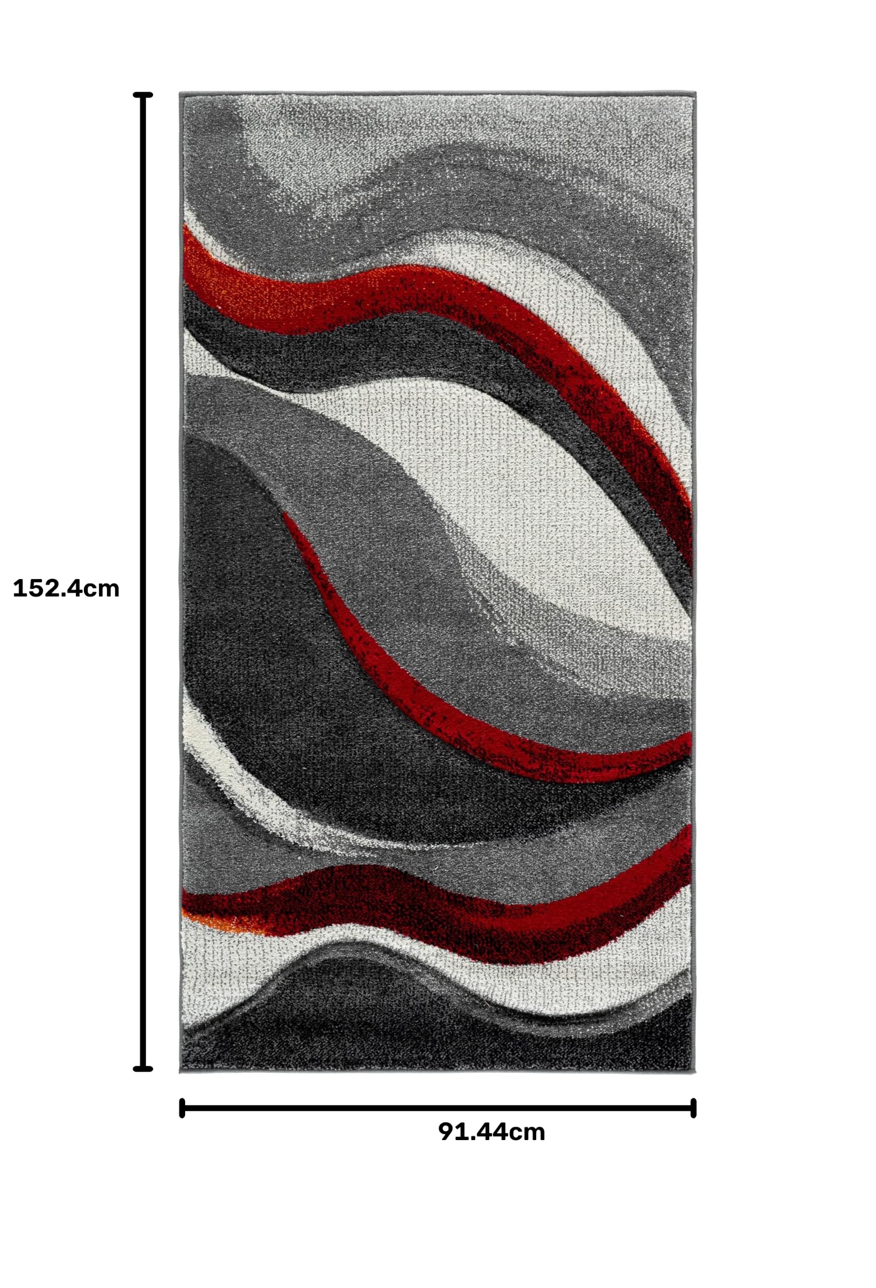 SAFAVIEH Zeitgenössische Teppich für Wohnzimmer, Esszimmer, Schlafzimmer - Hollywood Collection, Kurzer Flor, Grau und Rot, 79 X 152 cm