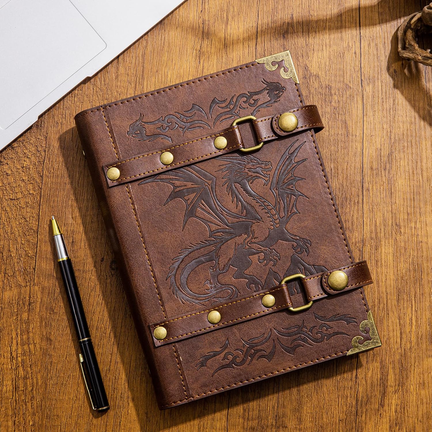 DUROTAN DND Notebook Wolf Journal For Men Women - 400 pages Vintage Leather Notepad Notebook Diary D&d GM Gifts Dungeons And Dragons Accessories(7-Khaki-Wolf)