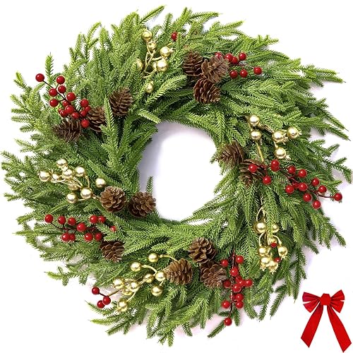 26" Norfolk Pine Wreath, Large Greenery Wreath for Front Door,