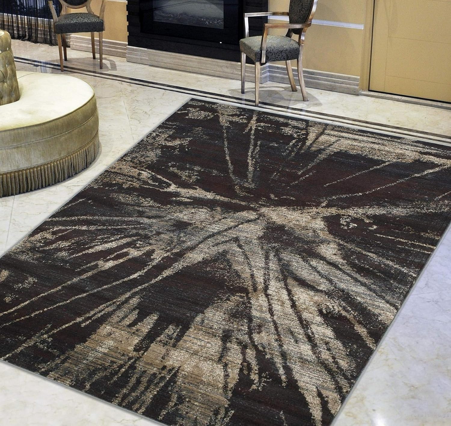 HR Splash Abstract Area Rug Modern Decor Flooring Distressed Rug 5x7 Carpet Vintage Beige Lava Area Rug