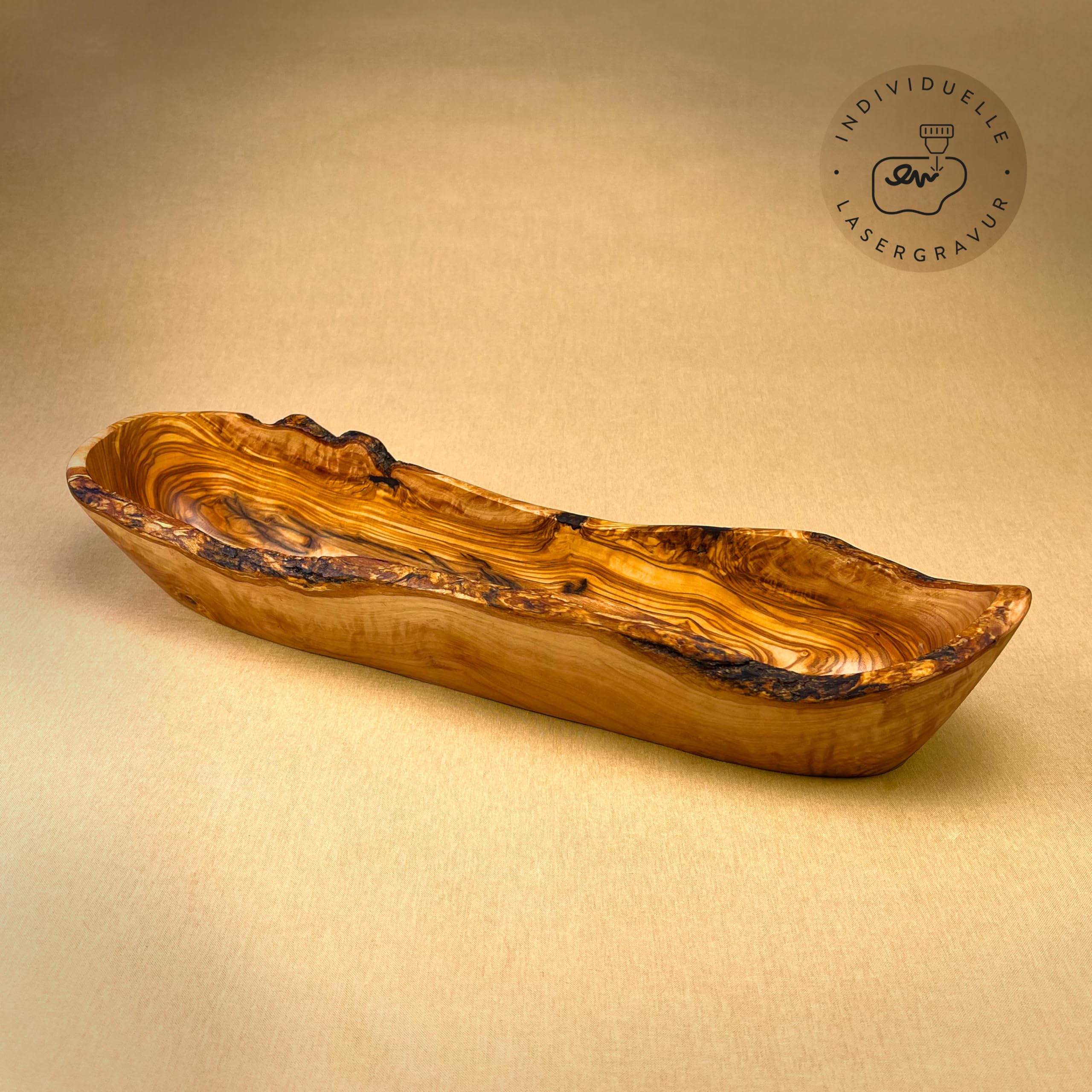 das Olivenholzbrett® miseczka na bagietki z drewna oliwkowego/miseczka na chleb z drewna oliwkowego/extra na bagietki, miseczka z wąsko pokrojonymi kawałkami z drewna/naturalnie zachowany brzeg / 35