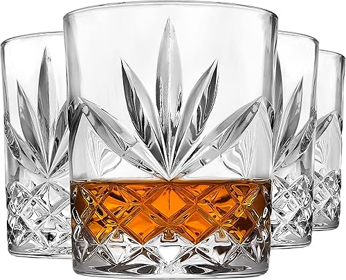 Godinger Vasos de whisky antiguos, vasos para whisky, cócteles, agua, jugo, juego de 4