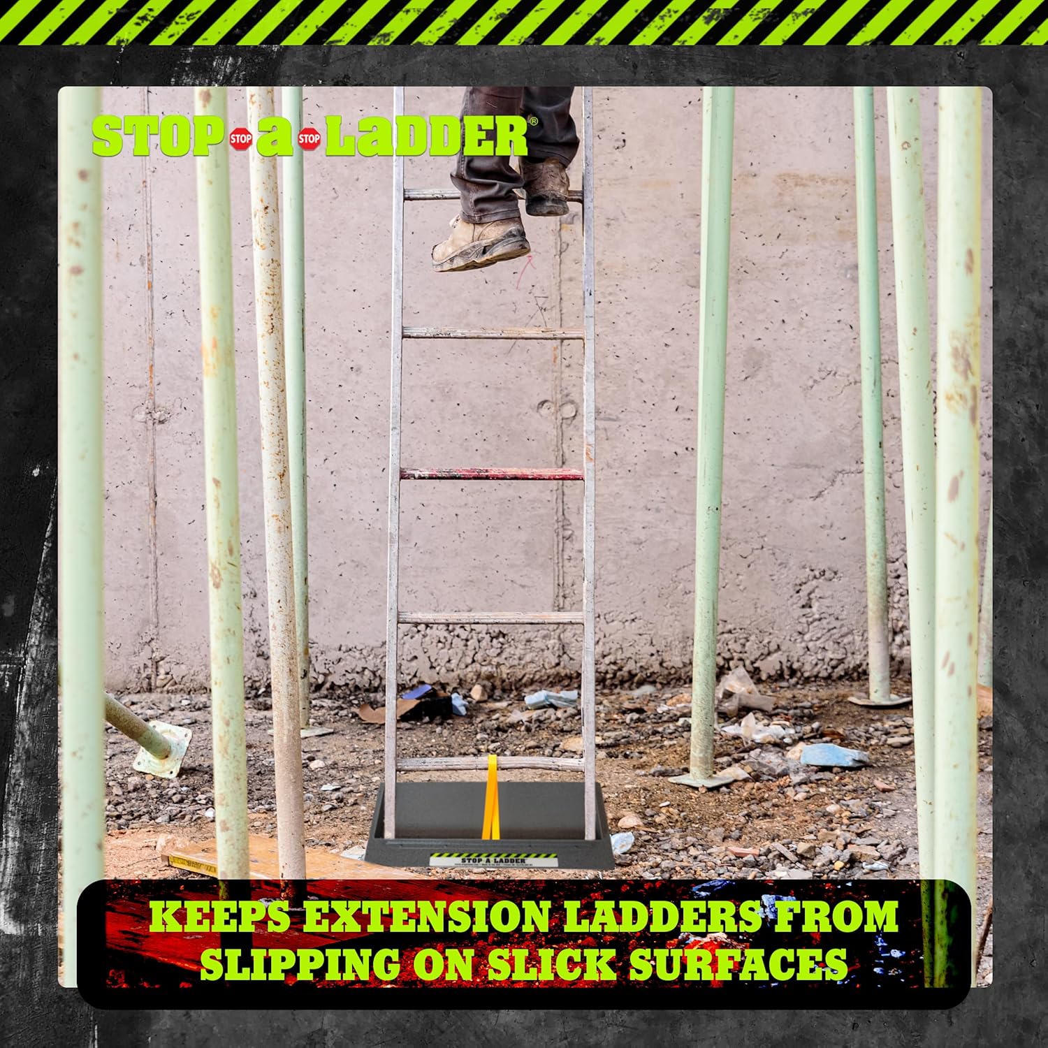 | Ladder Safety Device Prevents Slipping on Slick Surfaces | Fits Extension Ladders Up to 21” Wide | Lightweight, 6 lb Foam Grip with Adjustable Strap | Ladder Grip