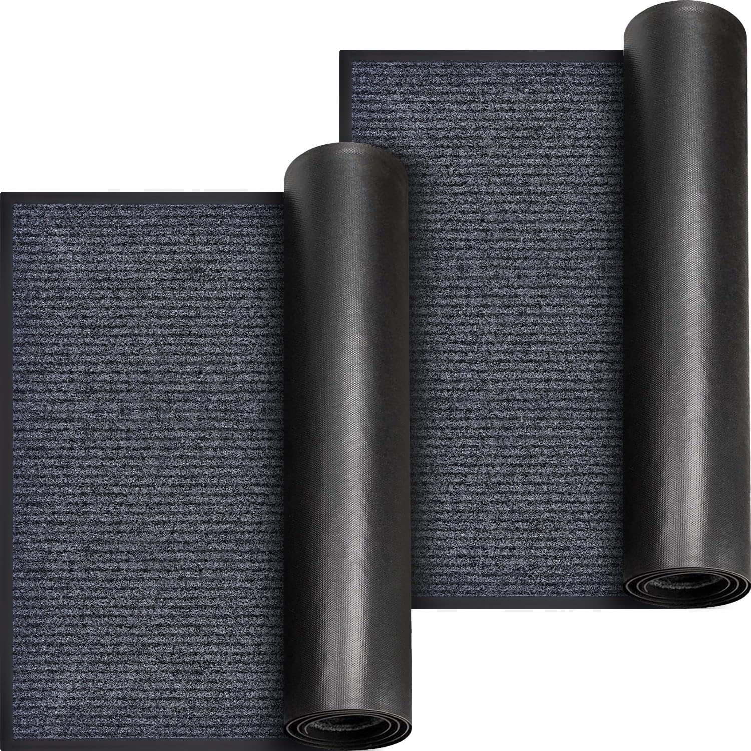 6' x 4' Feet Extra Large Striped Brush Step Entrance Mat, Front Door Mat Welcome Floor Mats, Entryway Entrance Doormats, Patio Porch Muddy Shoe, Low Profile, Easy to Clean (73"x46"-2Pack)