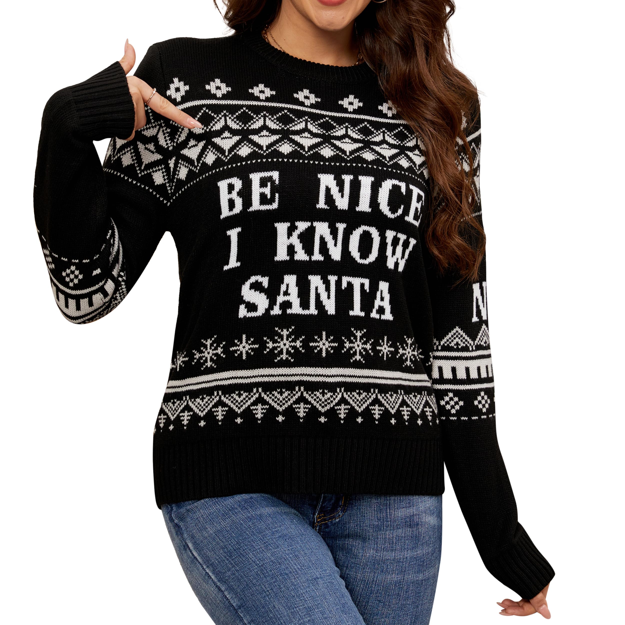 LUBOT Ugly Christmas Sweaters for Women Cute Fuzzy Funny Wintertime and Holiday Parties Knitted Pullover Sweater Be Nice XX-Large