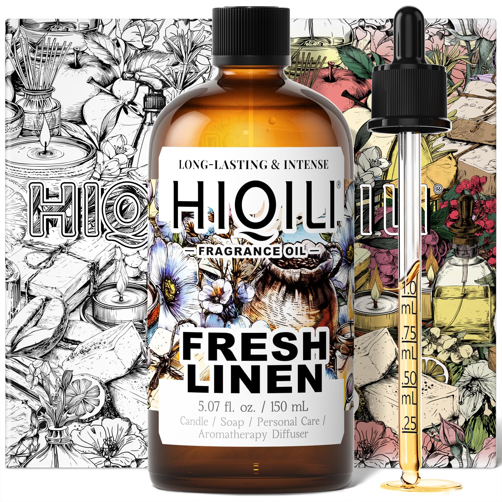 HIQILI Fresh Linen Fragrance Oil for Candle & Room Spray Making, Add to Dryer Balls, Freshie Scents for Essential Oil Diffuser - 5.07 Fl Oz