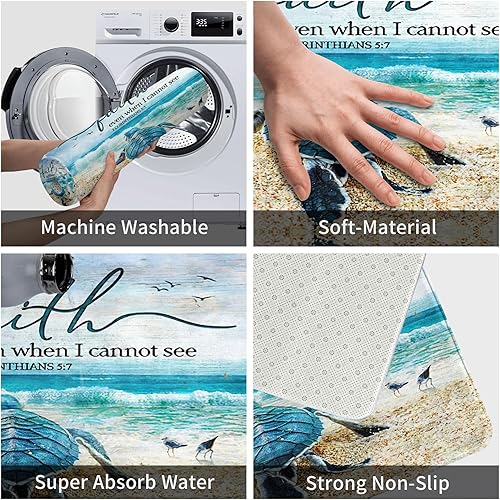 Miniatura 7 de Alfombra de baño de tortuga marina, alfombra de baño náutica costera, alfombra de baño antideslizante, decoración de baño, alfombra de baño de