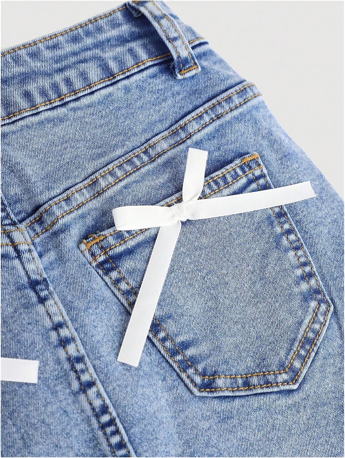 Floerns Girl's Cute Bow Denim Skirt Y2k Straight Pencil Jean Mini Skirt - Image 4
