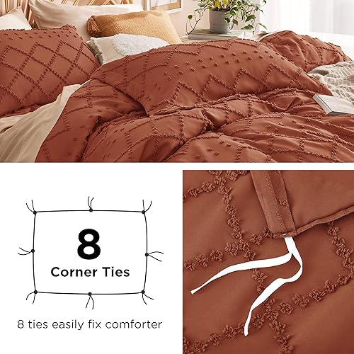 Miniatura 7 de Bedsure - Funda de edredón bohemia para niños, tamaño king, capitoné, para todas las estaciones, 3 piezas bordadas estilo shabby chic, edredón no