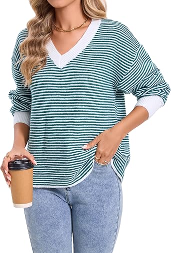Women V Neck Cozy Lightweight Pullover Sweaters