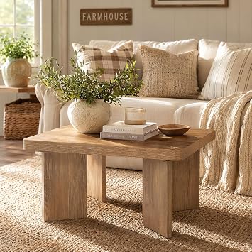Tribesigns 31.5 Inch Square Wood Coffee Table, Farmhouse Small Center Table with Thickened Tabletop and Sturdy Legs for Living Room, Bedroom, Balcony, Small Space