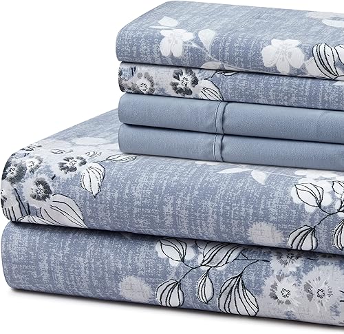 Miniatura 3 de Juego de sábanas de 6 piezas ultra suave y sedosa con bolsillo profundo y estampado rico de rayón de bambú para todas las estaciones, con 4 fundas