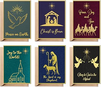 Religious Christmas Cards with Envelopes 18 Pack Christian Holiday Greeting Cards 6 Assortment Designs Folded 5x7 Inch Cards Bulk Box For Men, Women, Friend, Boss, Coworker & Neighbor