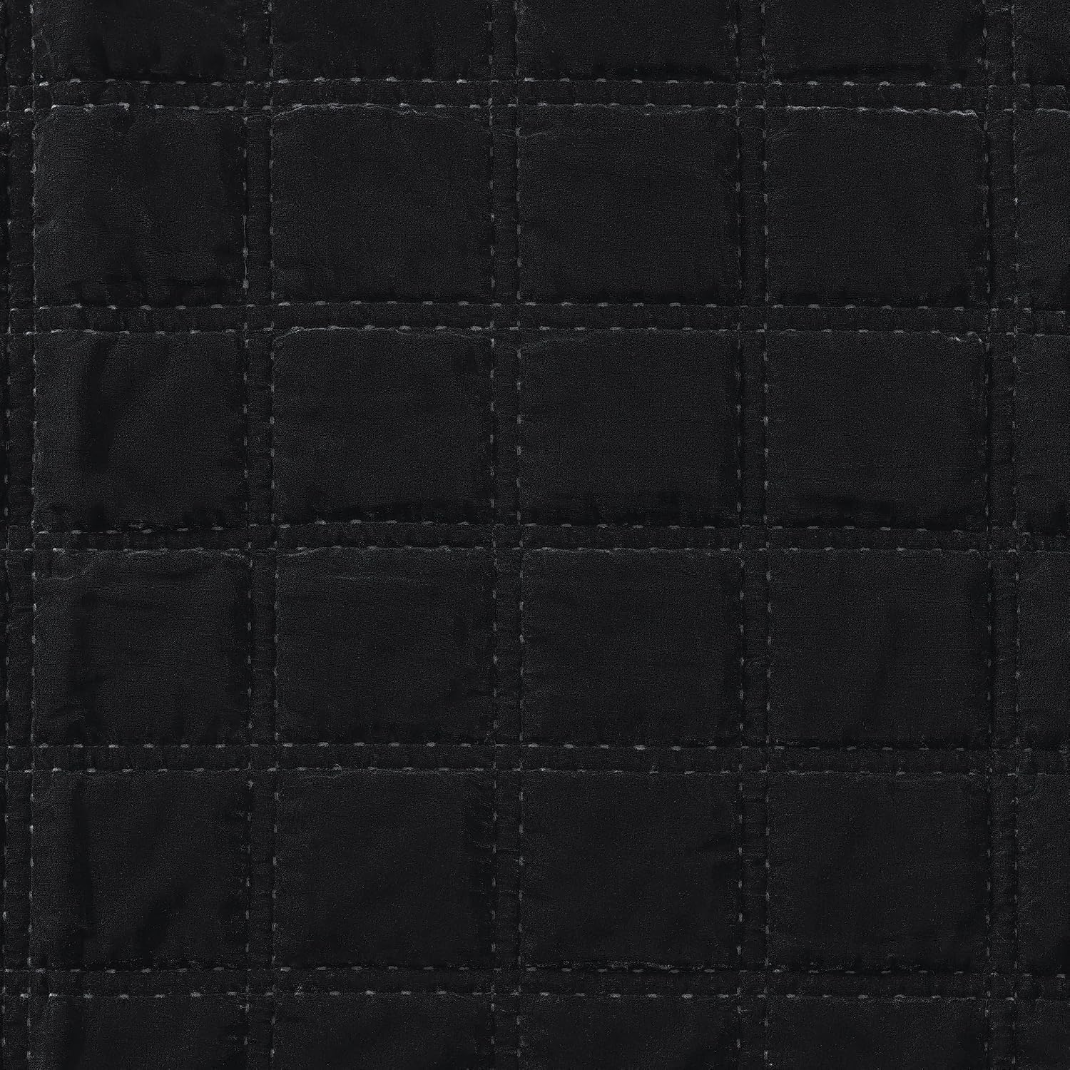 HiEnd Accent Stella Faux Silk Velvet Double Box Stitch 3 Piece Quilt Set, King Size, Black Solid Color, Classic Chic Modern Rustic Elegant Bedding Set, Lightweight Bed Set