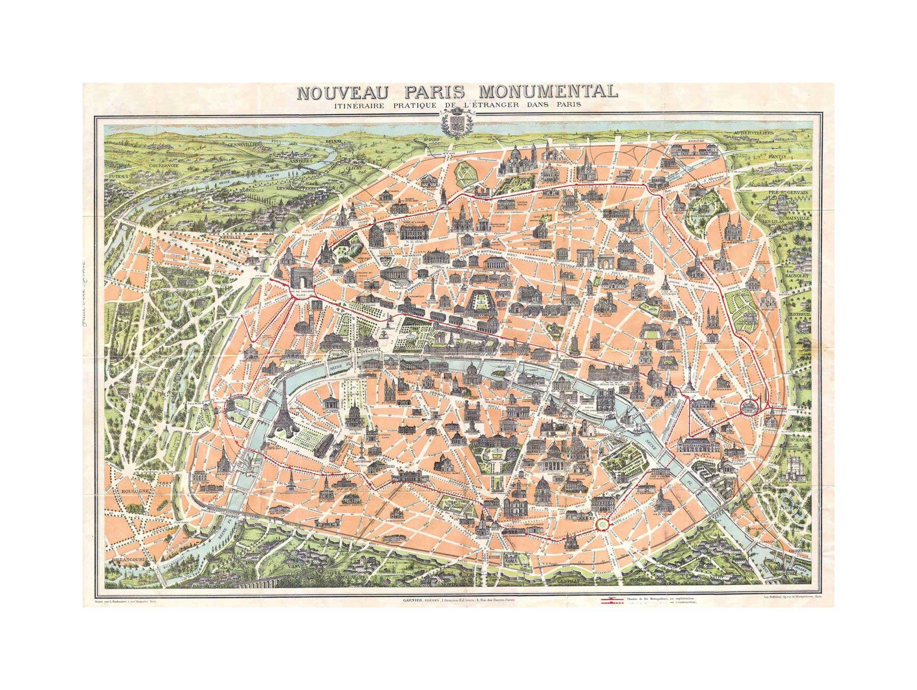 Wee Blue Coo Map Antique Garnier Paris Tourist City Plan Wall Art Print