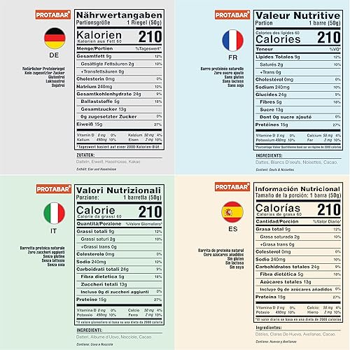 Miniatura 3 de All Natural Energy Protein Bar PROTABAR (paquete de 12)  0.55 oz de proteína de clara de huevo por barra  Dates claras de huevo avellanas cacao  Sin