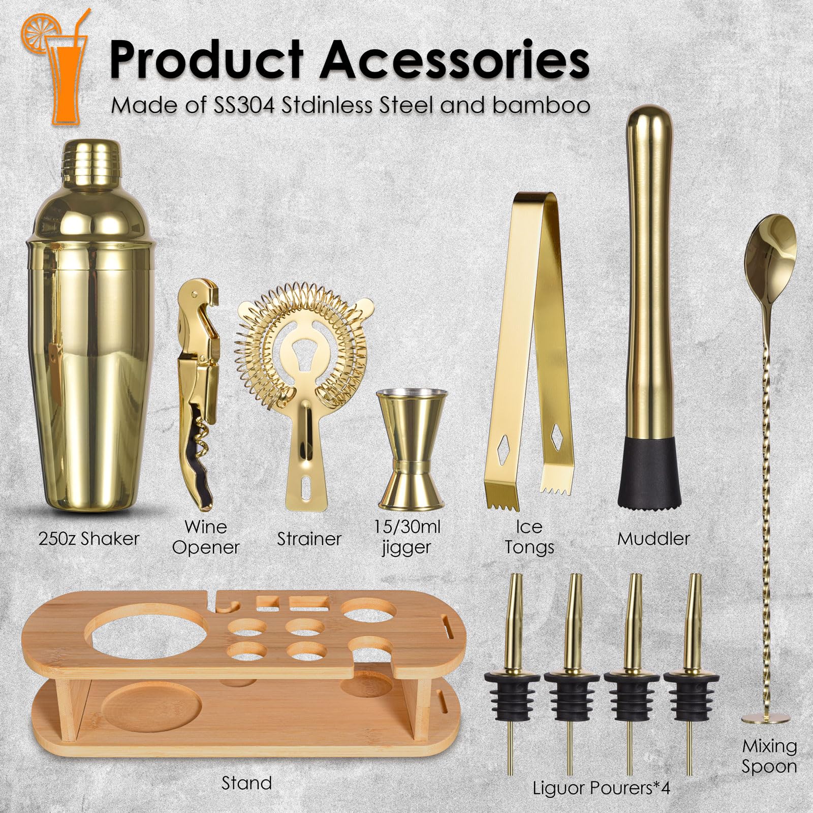 Esmula - Set Di Shaker Da Cocktail, 750 Ml, 12 Pezzi, In Acciaio Inox